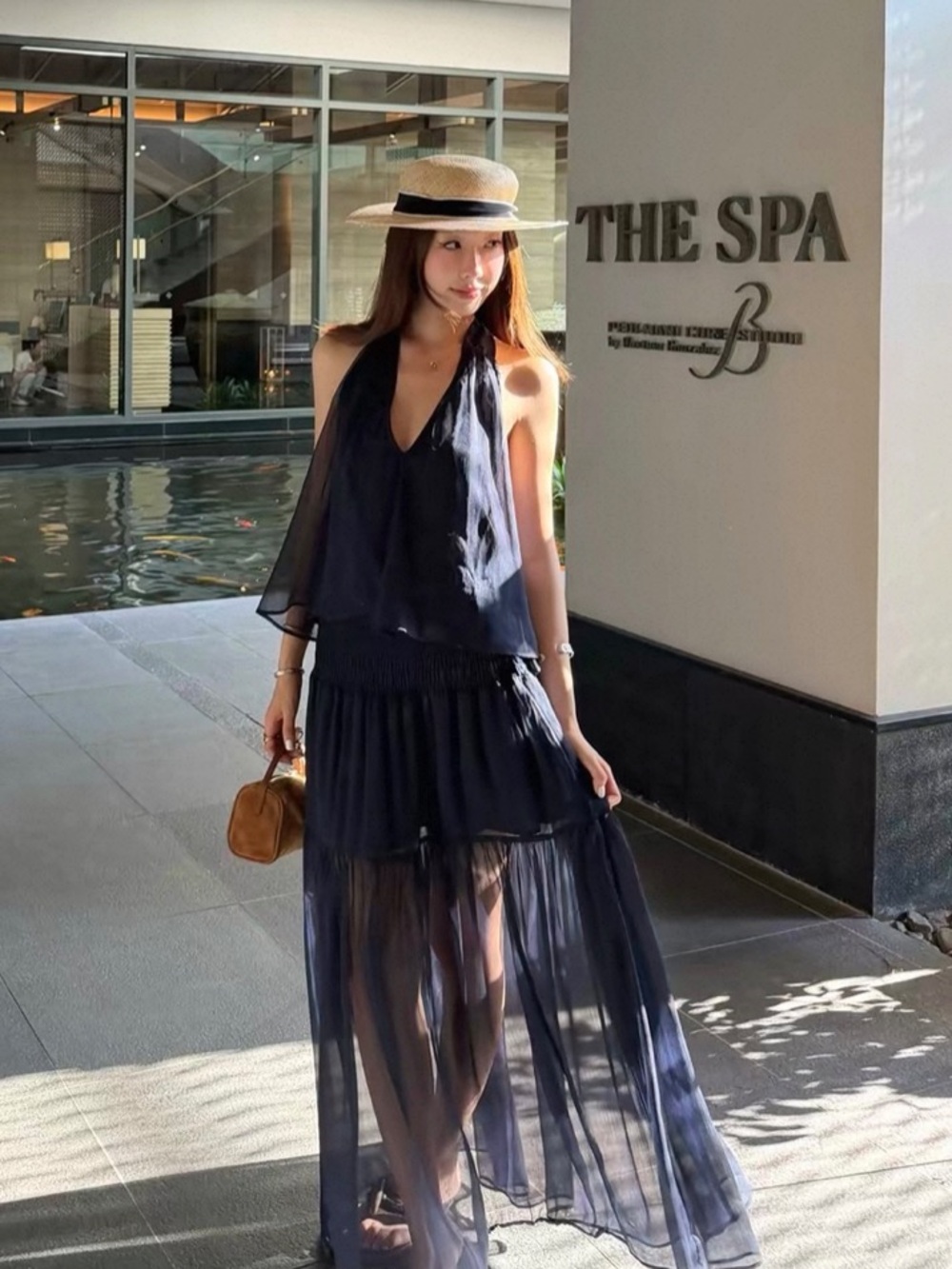 Women’s Navy Sheer Maxi Swim Dress